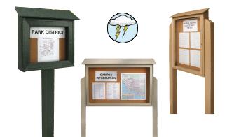Cork Board Outdoor Message Centers w Posts (Single Door - Left Hinged) - SIZES REFER to VIEWING AREA