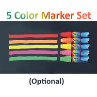 Select this optional Liquid Chalk Marker Set at checkout to receive 5 brilliant chalk colors with your markerboard