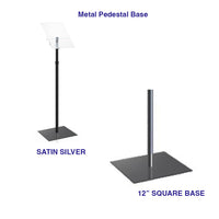 Angled Acrylic Sign Holder Top Panel for 8.5"x 11" Messages, Menus, and Graphics, Pedestal Floor Stand with 12" Steel Base and Adjustable Telescopic Pole 26" - 50"