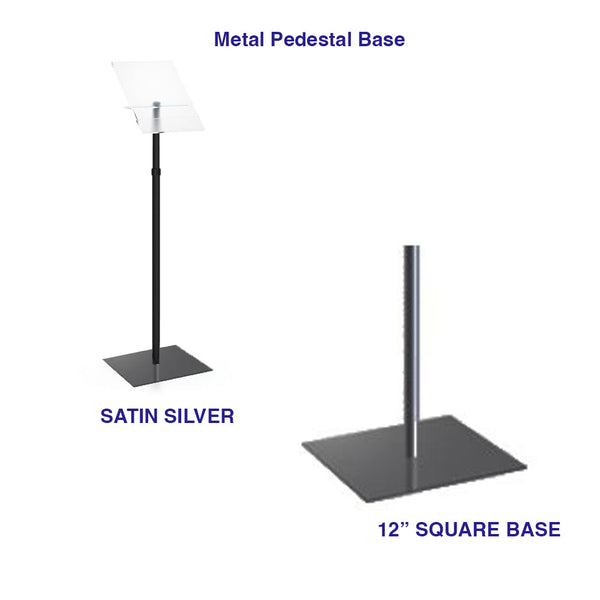 Angled Acrylic Sign Holder Top Panel for 8.5"x 11" Messages, Menus, and Graphics, Pedestal Floor Stand with 12" Steel Base and Adjustable Telescopic Pole 26" - 50"