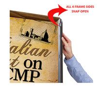SNAP OPEN all 4 WOOD FRAME SIDES for EASY 40x60 POSTER CHANGES