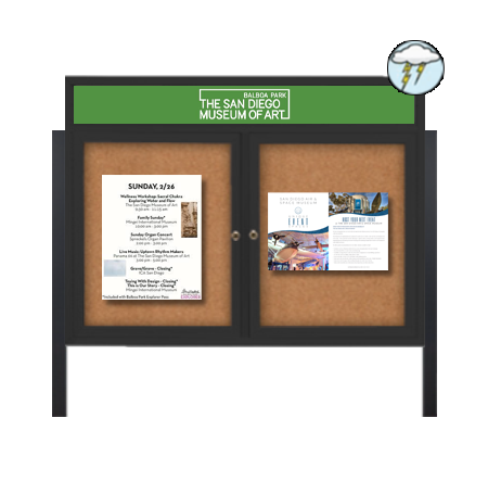 Free Standing 2-Door Outdoor Bulletin Boards w Header 60x40 SHIPS FREE ...