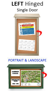 18" x 24" Outdoor Message Center Cork Board with Posts | Eco-Friendly, LEFT Hinged Single Door, Faux Wood Information Board