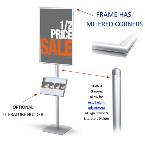 Single Pole POSTO-STAND™ 24x36 Slide-in Sign Stand + Brochure Holders ...