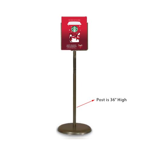 8.5 x 11 Poster Pedestal Literature Holder Floorstand in a Bronze Finish. Perfect for any INDOOR use in your restaurant, mall, lobby, office building, school, etc..