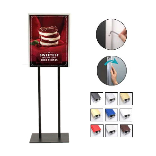 Double Pole Poster Floor Stand 27x40 Sign Holder with SECURITY SCREWS on Snap Frame 1 1/4" Wide