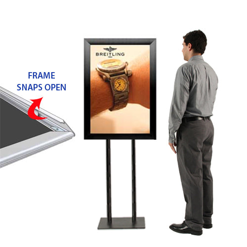 Double Pole Floor Stand 8.5x11 Sign Holder | Snap Frame 2 1/2" Wide
