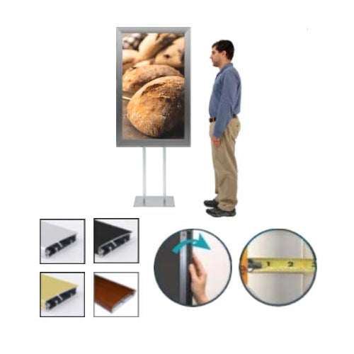 Double Pole Floor Stand 42x42 Sign Holder | Snap Frame 2 1/2" Wide