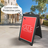 The Boss - A 24x36 Black Durable Plastic A-Frame with Lens is built with Thick, Heavy Plastic which eliminates the need for Sand or Water to Weigh Unit Down