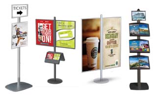 Powder-Coated Silver Metal Double-Sided Sign Holder Poster Display - 25L x  15W x 63H