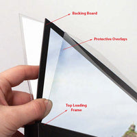 Shown here is where to insert your 22in x 69in Protective Overlays with the TOP LOADING frame!