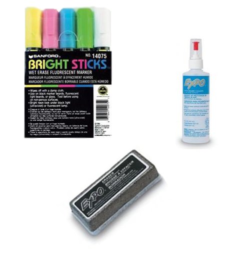 BLACK MARKERBOARD 11x14 OPTIONAL ACCESSORIES: FLUORESCENT MARKER SET, ERASER, and SPRAY CLEANER