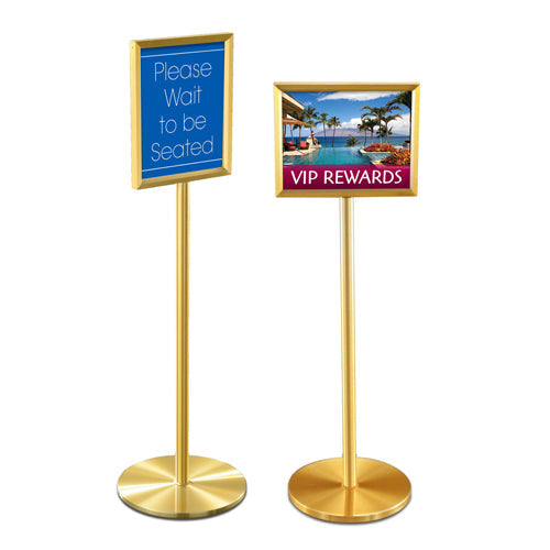 Pedestal Sign Holder Restaurant Menu Board Floor Standing 11x17 Gold