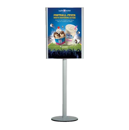 Convex Sign Holder Silver Poster Stand (for 24” x 36” Posters with Single Post)