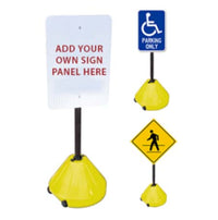 Rolling Outdoor Sidewalk Portable Sign with Single Post (Varying Pole Heights 48" or 58") YELLOW BASE