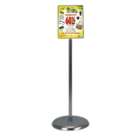 7 x 11 Pedestal Poster Sign Stand with Round Base - Silver Chrome Floorstand Finish
