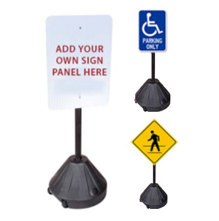 Rolling Outdoor Sidewalk Portable Sign with Single Post (Varying Pole Heights 48" or 58") BLACK BASE