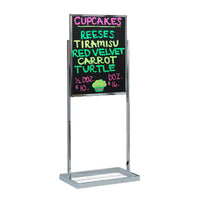 24 x 36 Wet Erase Black Marker Board Pedestal Sign Holder with Open Face Board, Double Sided, Silver Chrome Aluminum
