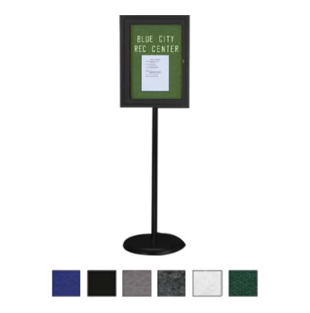 Indoor Enclosed EASY-TACK Board Floorstand 18 x 24 | Locking Cabinet on Black Pedestal Stand