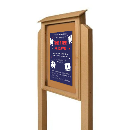 20x20 Outdoor Message Center with Posts and Cork Board Wall Mounted - LEFT Hinged