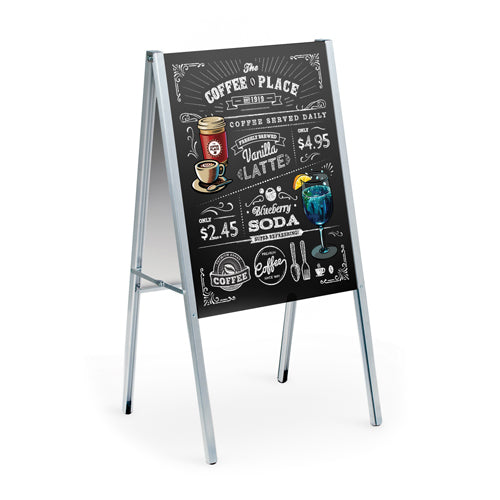 A-FRAME COLLAPSIBLE MARKER BOARD SIGN HOLDER 22x28 (SHOWN IN SILVER with BLACK WET ERASE INSERTS)