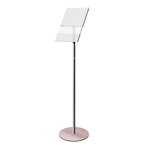 Angled Acrylic Information Holder Floor Stand Display | Pedestal Literature, Catalog Stand with Metal 11" Round Base