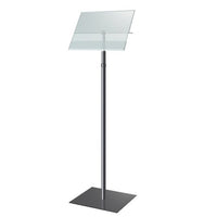 Angled Acrylic Poster Floor Stand on Pole with 12" Square Base and Adjustable Telescopic Pole 26" - 50"