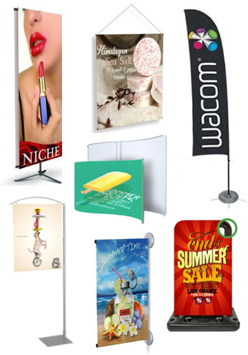 Banner Display Rack Floor Standing Poster Display Rack with 10 Swing Panels + Storage Bin ...