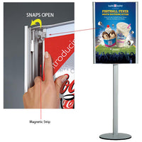 Convex double sided 24 x 36 poster is easy to install with the SNAP OPEN side rails and the easy to slide in clips. Secure your poster from moving and from minor scratches with the magnetic protective overlay