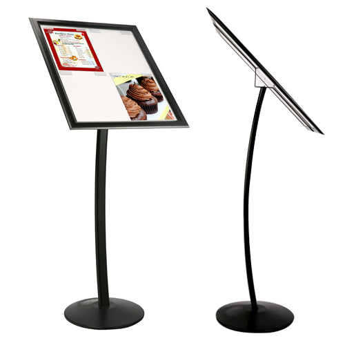 2 Tier Tilted Sign Holder Floor Poster Stand (for 22x28 Posters) in Black  and Silver