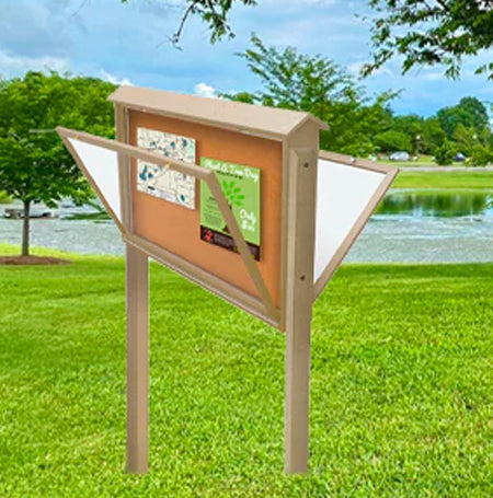 Double Sided 48x36 Enclosed Bulletin Message board is Weather Proof, comes in multiple colors