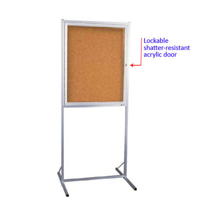 United Visual Products 24 x 36 Single Door Indoor Enclosed Easy Tack Board-Green  backing board- Light Oak wood frame