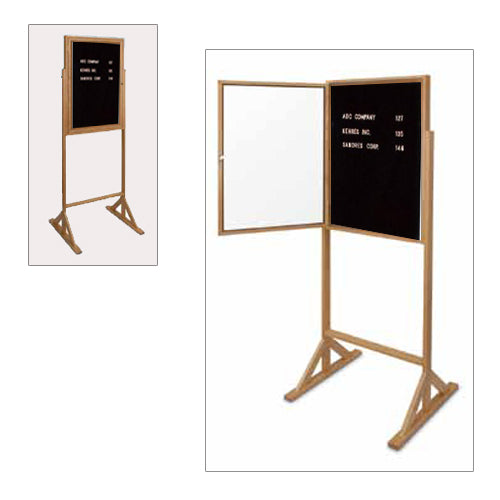 United Visual Products 24 x 36 Single Door Indoor Enclosed Easy Tack Board-Green  backing board- Light Oak wood frame