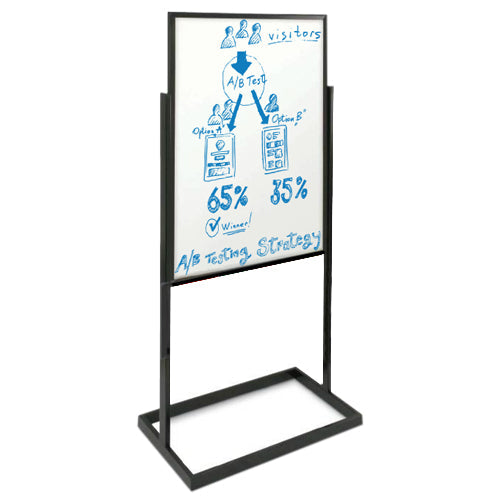 22 x 28 Dry Erase White Board Pedestal Sign Holder with Open Face Board, 2-Sided + Black Stand Finish
