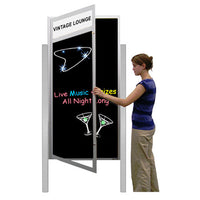 Extra Large Outdoor Dry Erase Marker Board SwingCases with Header and Legs | Gloss Black Board Message Board