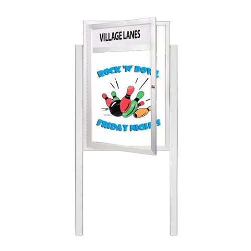 Extra Large Outdoor Dry Erase Marker Board SwingCases with Header and Leg Posts (Gloss White Board Magnetic Porcelain Steel)