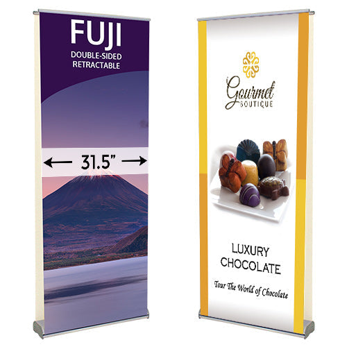 Fuji Weighted Base holds a 31 1/2" Wide Banner Double Sided | Available in Silver.