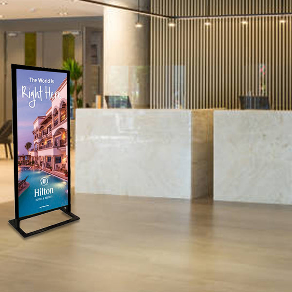 Large, Tall Poster Display Floor Stand 30x70 | Two-Sided, Heavy-Duty Steel Sign Stand, Top Loading