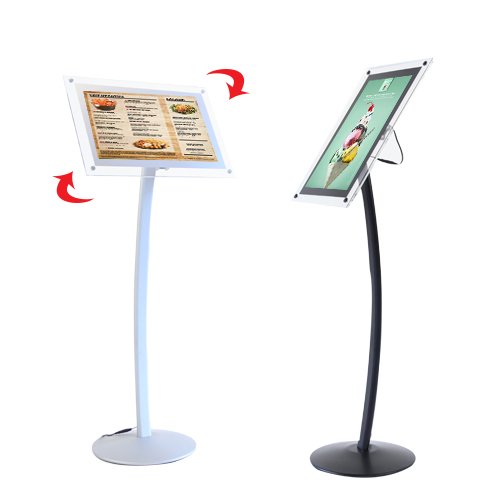 11x17 Curved Sign Stand. Rotate your frame either way to display your menus or posters horizontal or vertical.
