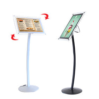 85x11 Curved Sign Stand. Rotate your frame either way to display your menus or posters horizontal or vertical.
