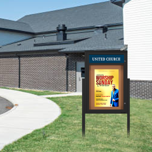 WeatherPlus Outdoor Bulletin Board Stand with Header | Radius Edge ...