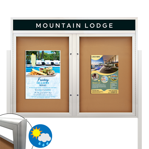 Freestanding WeatherPlus Radius Edge Cork Board with Header | 2+3 Door ...