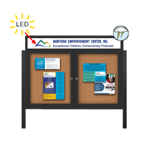 48x60 Standing Enclosed Bulletin Board Lighted + Header SHIPPING FREE ...
