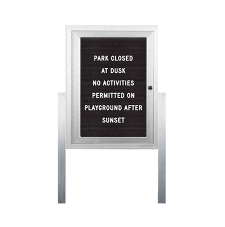 Outdoor Enclosed Letter Boards with LED Lights and Posts (Single Door)
