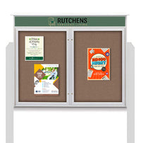 60" x 36" 2-Door Cork Board Message Center with Header and Posts (Image Not to Scale)