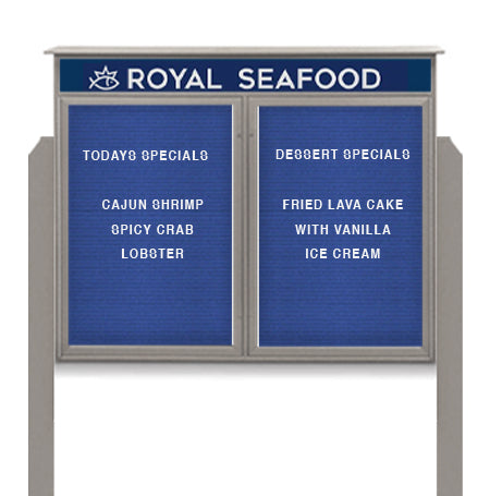 Two Door Freestanding 45x36 Weatherproof Enclosed Outdoor Message Center Letter Boards with Header