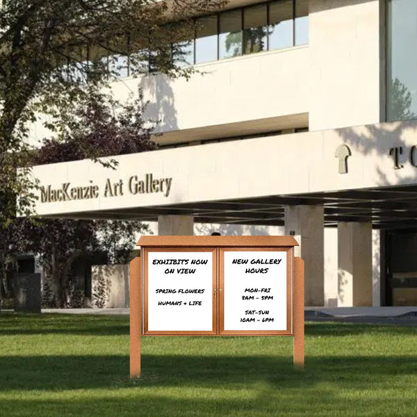 Eco-Design Free-Standing Outdoor Message Center 60x36 + Magnetic White Dry Erase Board | Two Door