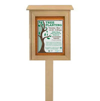 11x17 Outdoor Message Center with Posts and Cork Board Wall Mounted - LEFT Hinged