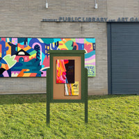 24 x 24 Outdoor Message Center with Enclosed Cork Board on Posts | Information Board LEFT Hinged Single Door | Eco-Design Faux Wood