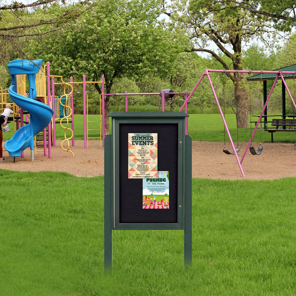 Eco-Design, Faux Wood 42x42 Outdoor Message Center with Posts – FloorStands